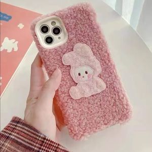 Cartoon Rabbit patched plush phone case